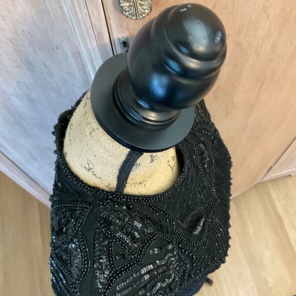 Vintage Adriana Papel evening black beaded sequin silk midi dress cocktail sz 8 - Picture 8 of 16